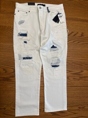 Lauren Ralph Lauren White Distressed Jeans Size 14 Mid Rise Straight Ankle NWT